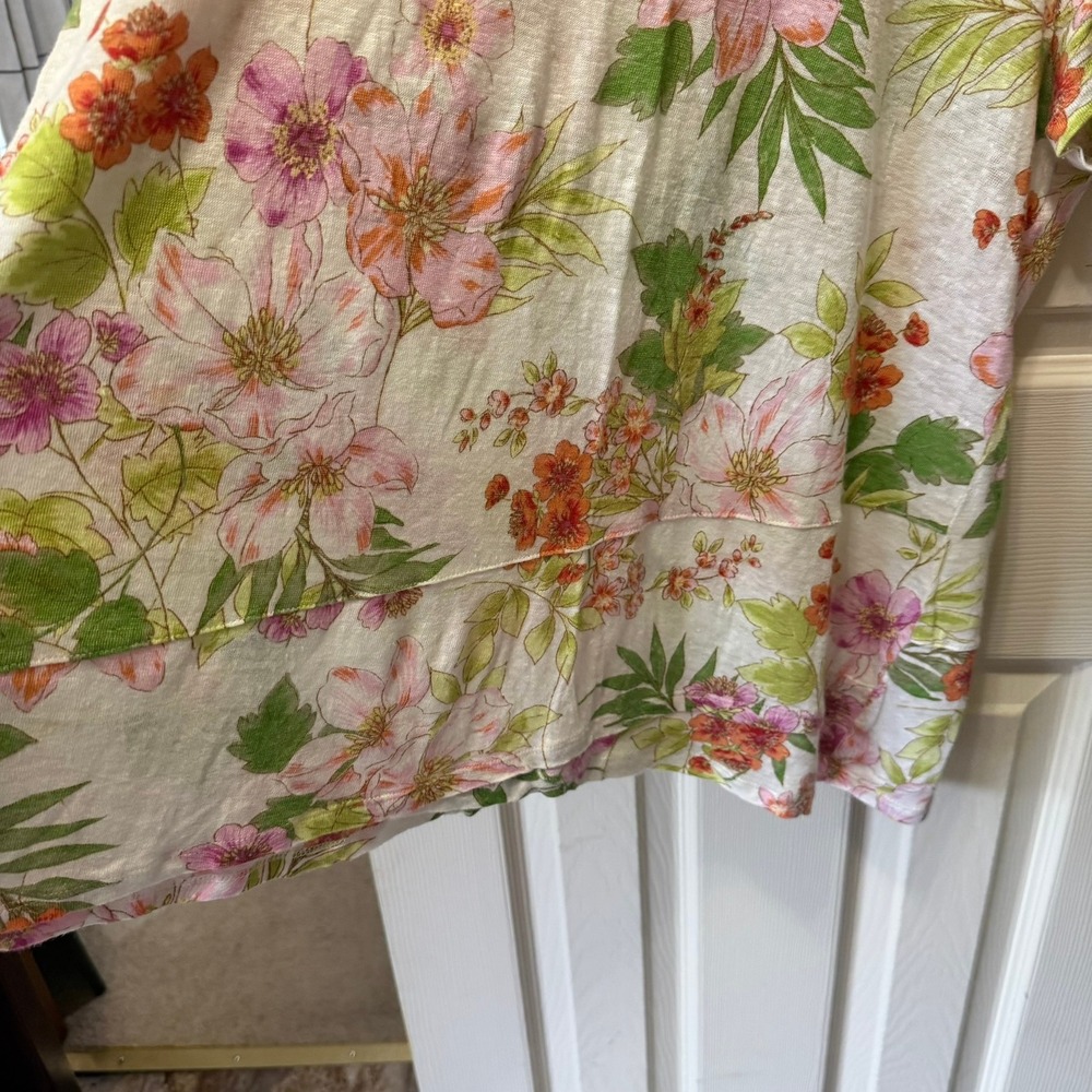 J. Jill Love Linen Shirt Womens XL White Floral Crossover-Hem Short Sleeve Linen - Picture 9 of 11